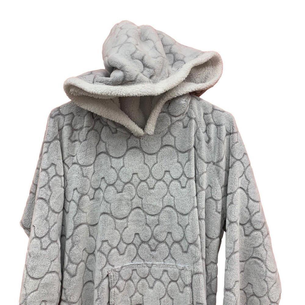 Disney Mickey Mouse Gray Fleece Lounger Hoodie Sherpa Hood Kangaroo Pocket Large - Picture 3 of 9